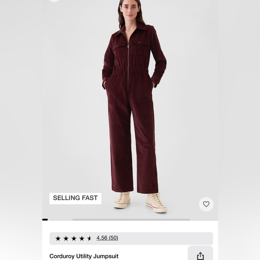 NWT GAP Corduroy Utility Jumpsuit Noir Red Size 10